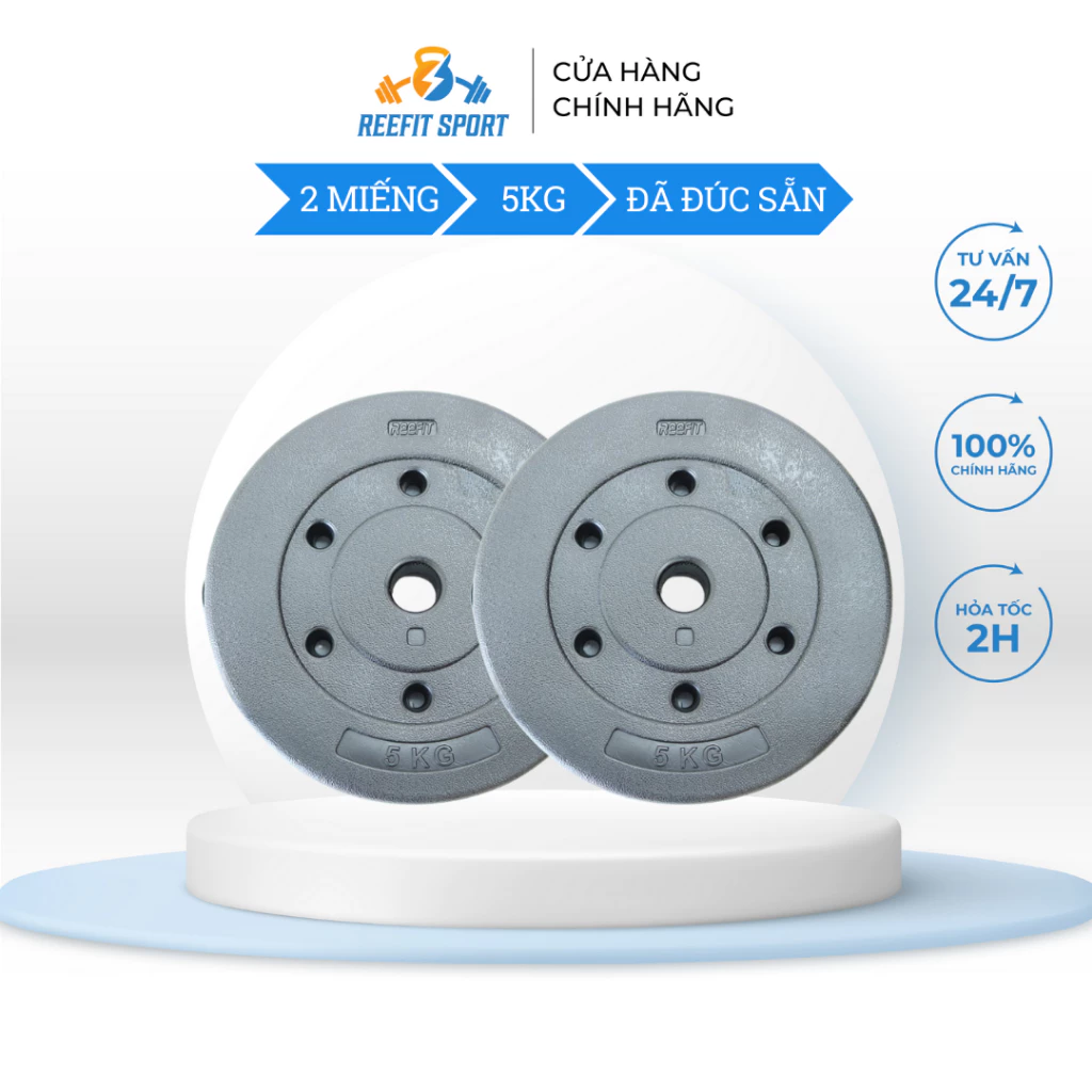2 Miếng tạ nhựa đổ bê tông, đúc sẵn 5Kg